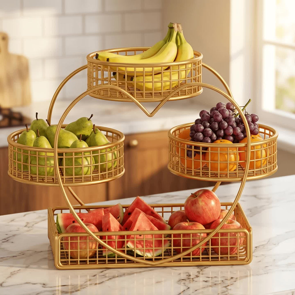 Heart-Shaped 3-Tier Metal Fruit Basket