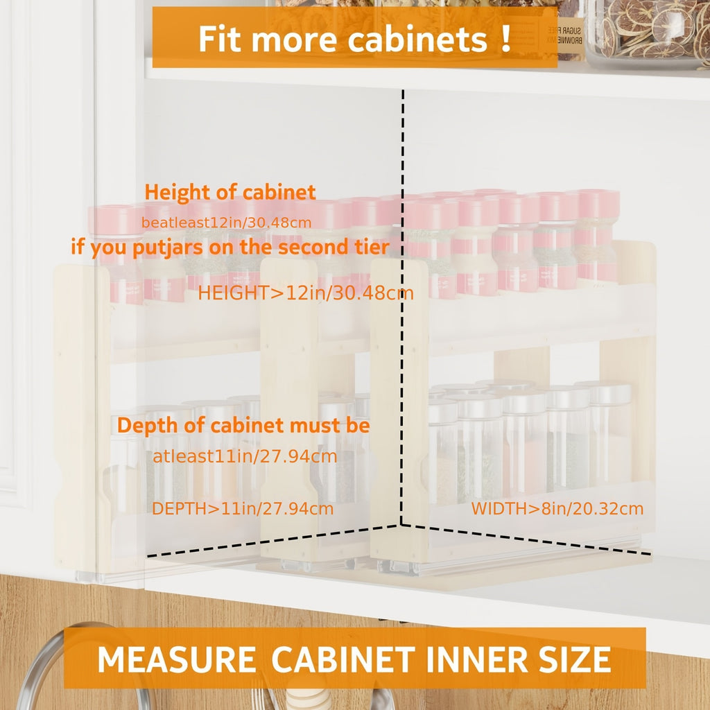 Vertical Space-Saving Bamboo Spice Rack Organizer (3 Sliding Shelves)