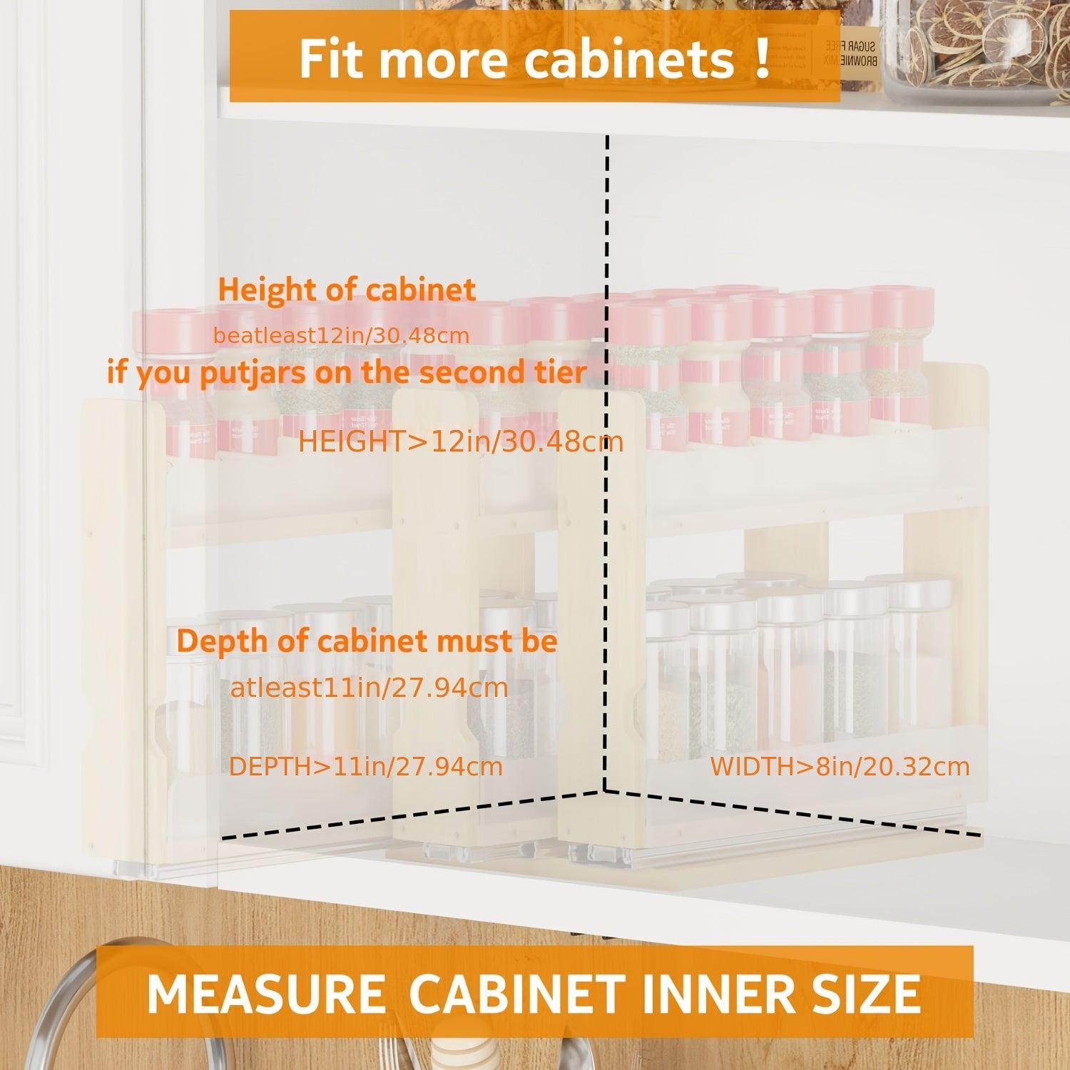 Vertical Space-Saving Bamboo Spice Rack Organizer (3 Sliding Shelves)