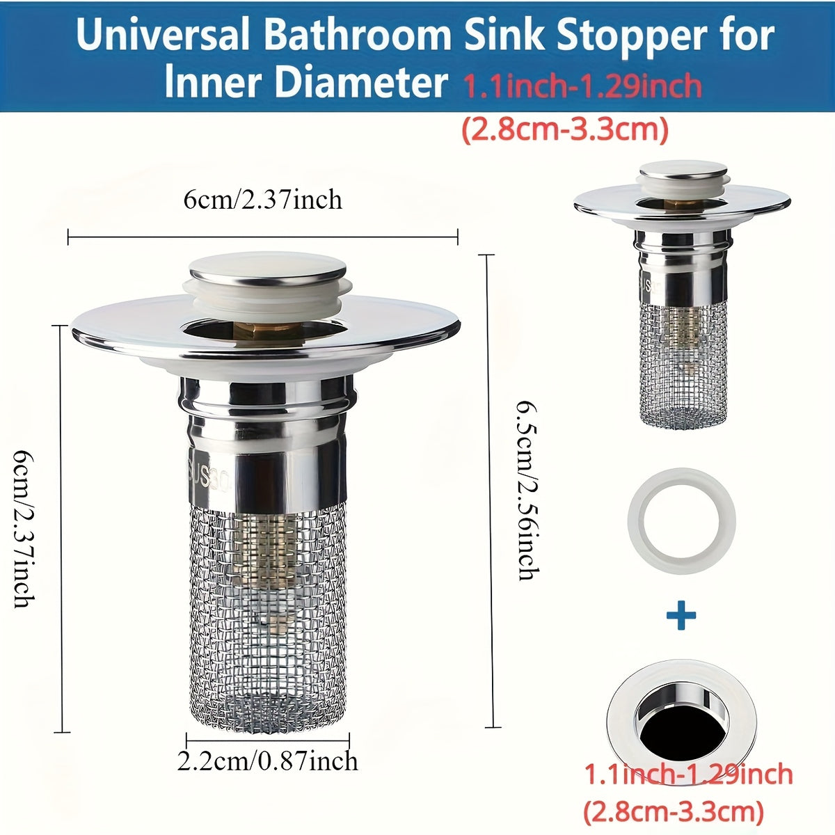 Stainless Steel Universal Pop-Up Sink Drain Plug (Fits 1.1–1.45 In)