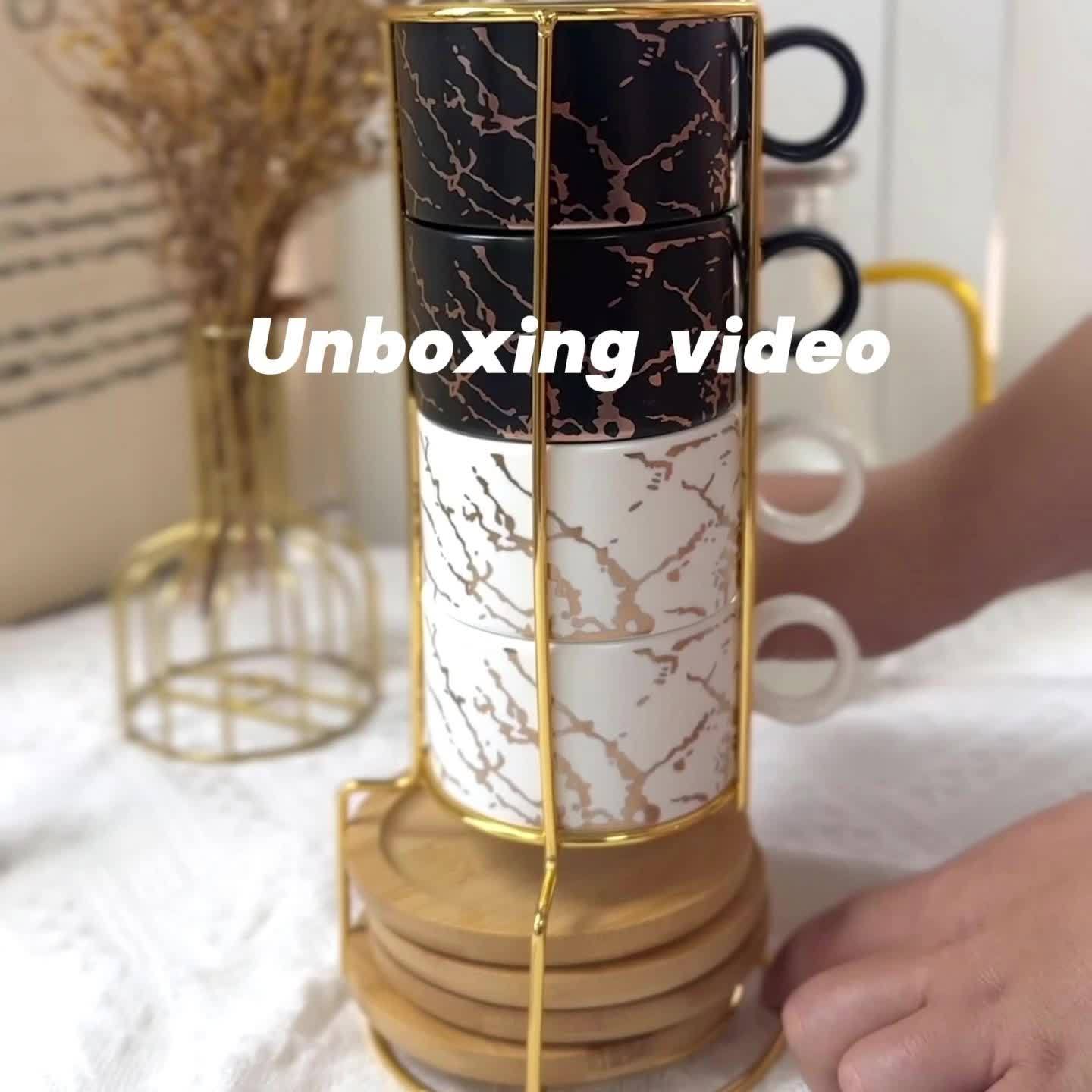 Stackable Marble Ceramic Coffee Cups (Set of 4)