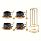 Stackable Marble Ceramic Coffee Cups (Set of 4)