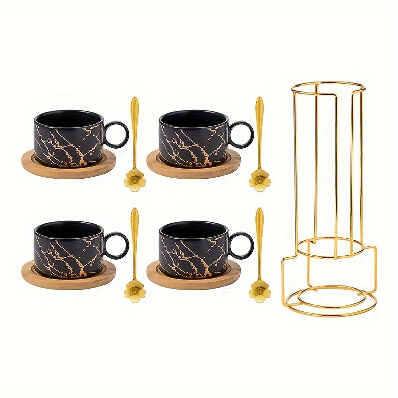 Stackable Marble Ceramic Coffee Cups (Set of 4)