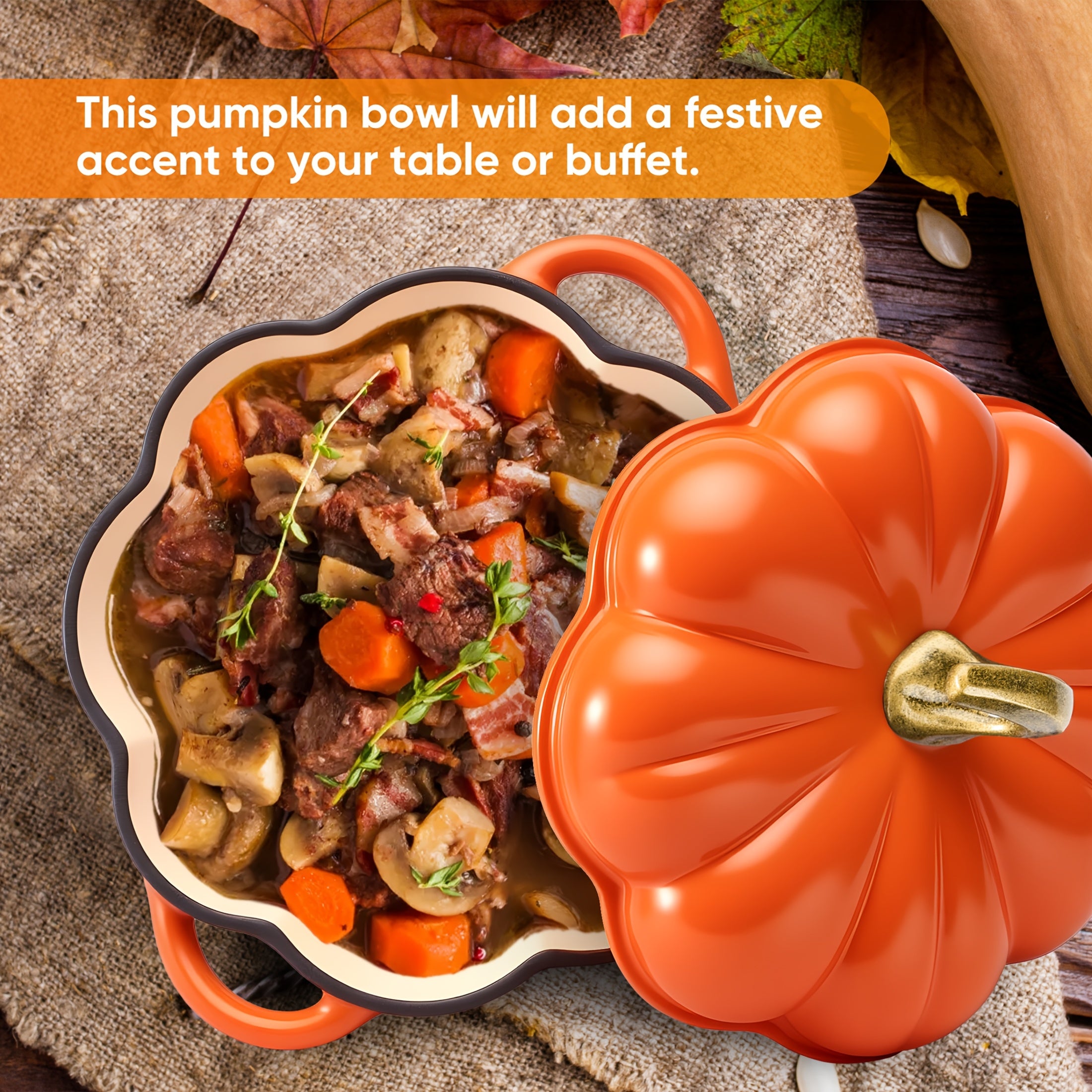 Pumpkin-Shaped Enameled Cast Iron Dutch Oven (4.5 Quart)