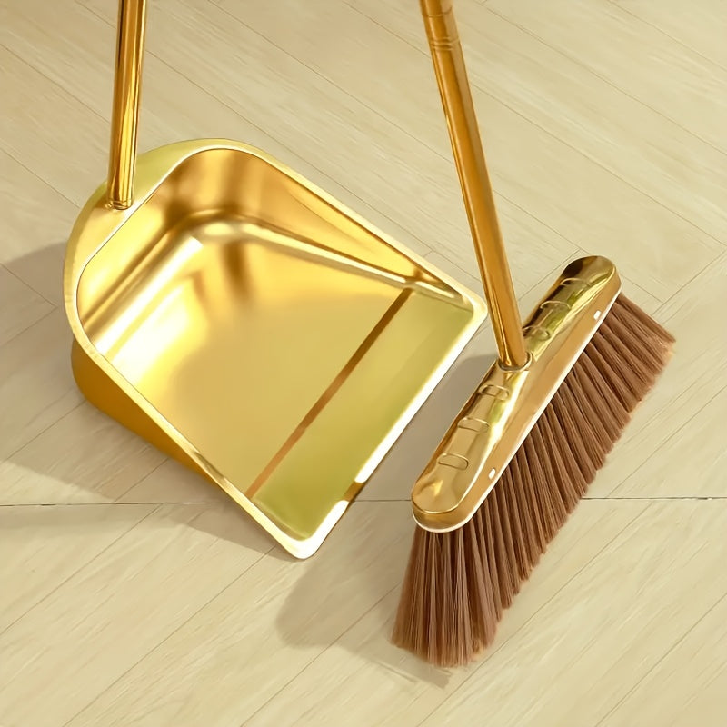 Gold-Finish Stainless Steel Standing Broom & Dustpan Set