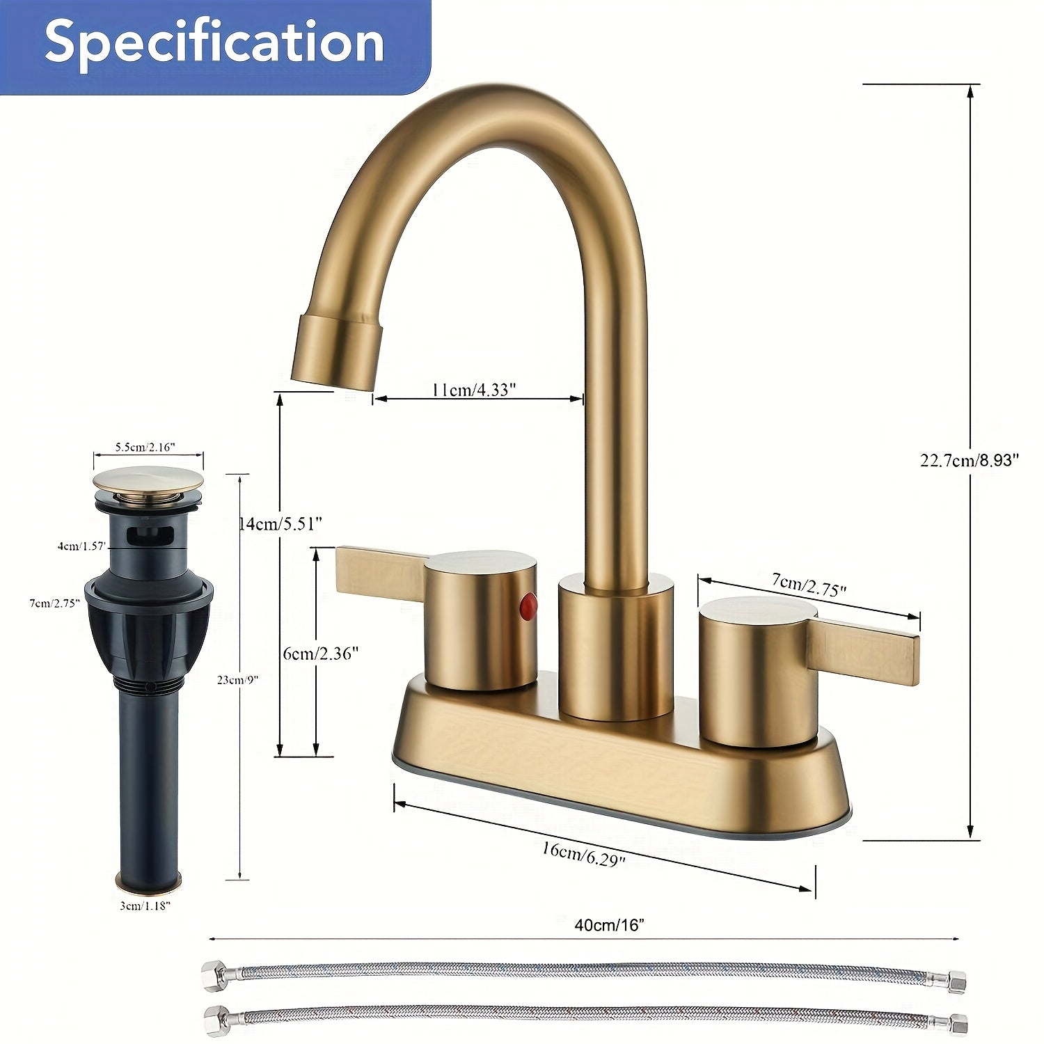 Brass 360° Swivel Bathroom Faucet (4-Inch Centerset)