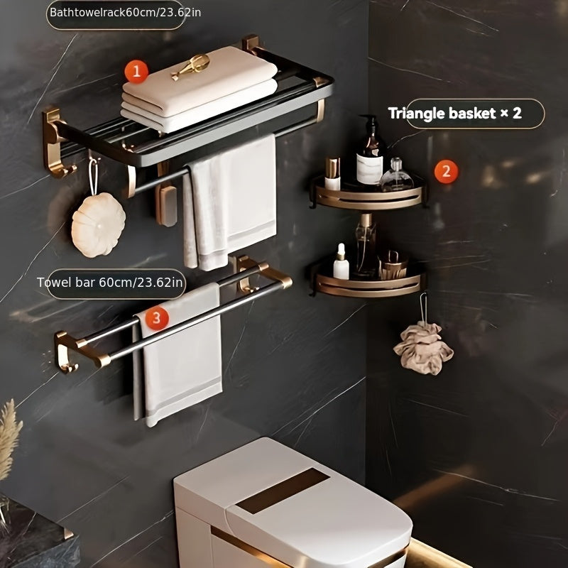 Space-Saving Aluminum Wall-Mounted Shelf & Towel Rack (3-Piece Set)