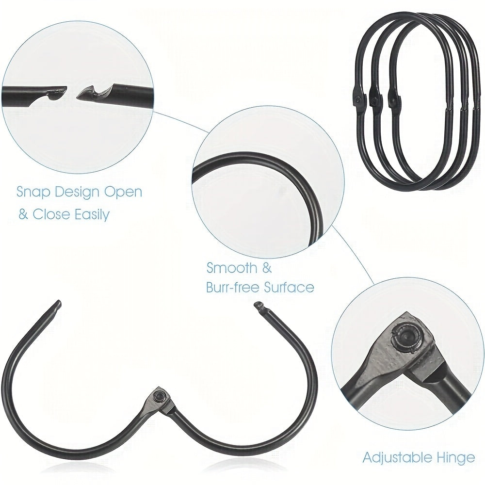 Rust-Resistant Anti-Tangle Oval Snap Shower Curtain Rings (Set of 13)