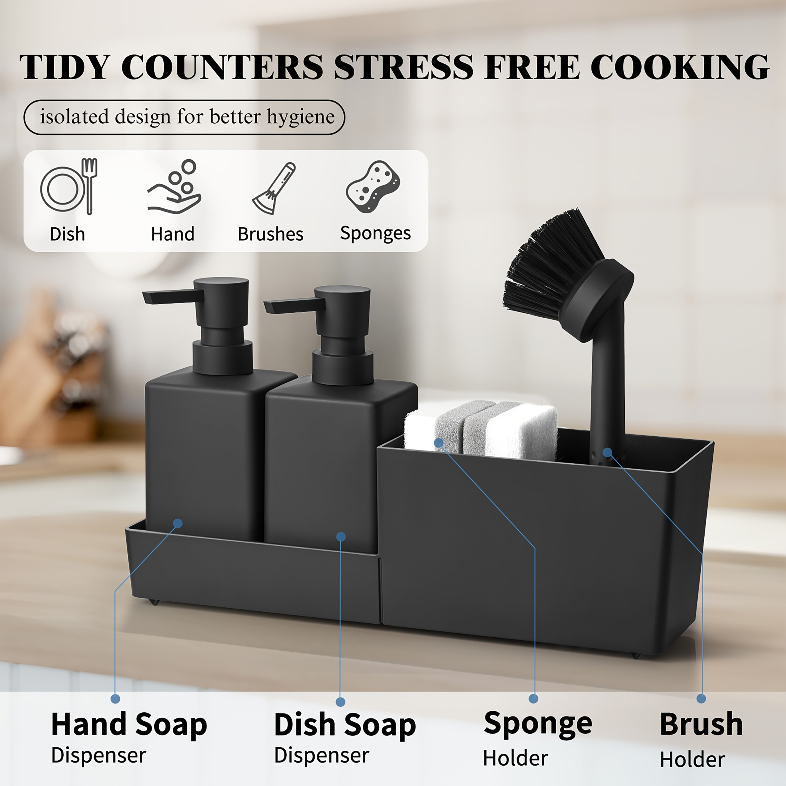 Dual Pump Countertop Soap Dispenser & Sponge Holder