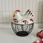 Dustproof Ceramic & Wire Egg Basket (Hen-Shaped)