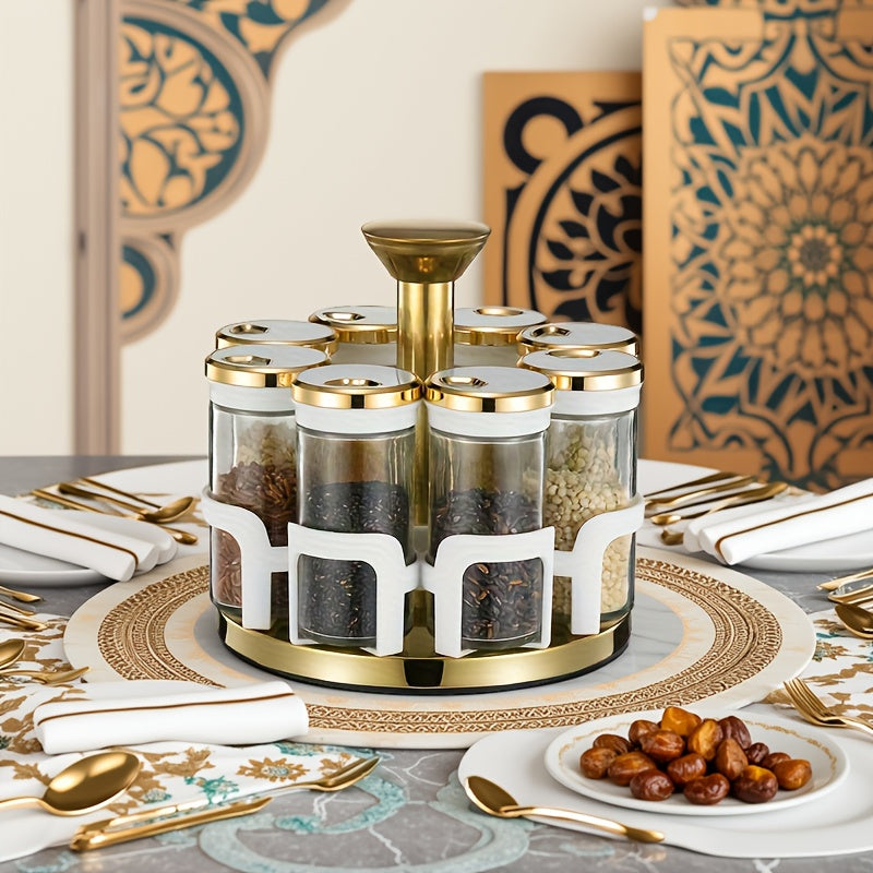 Clear Glass Rotating Multi-Hole Spice Jar Set (8-Piece)