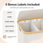3-Section Bamboo Laundry Hamper (Removable Washable Bags)