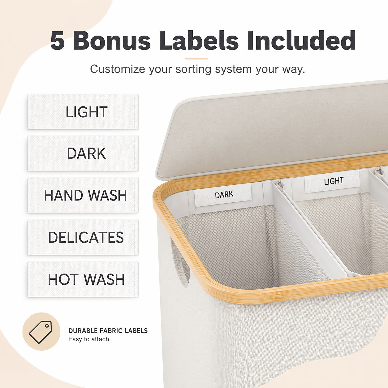 3-Section Bamboo Laundry Hamper (Removable Washable Bags)