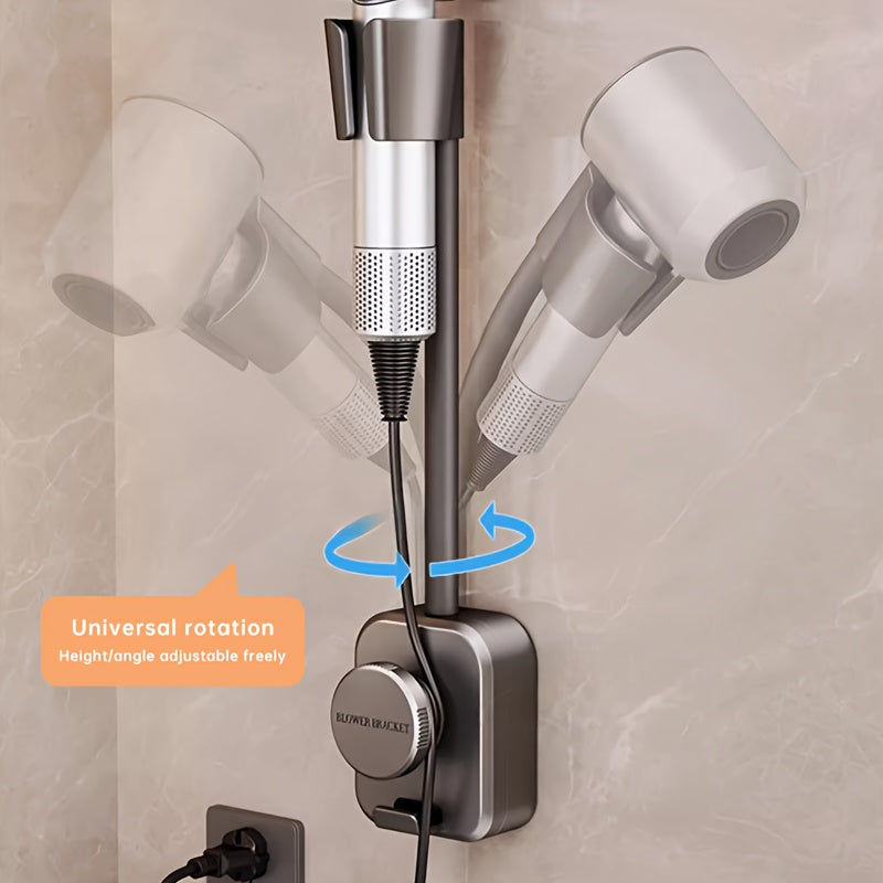 No-Drill Suction Cup Metal Swivel Hair Dryer Holder