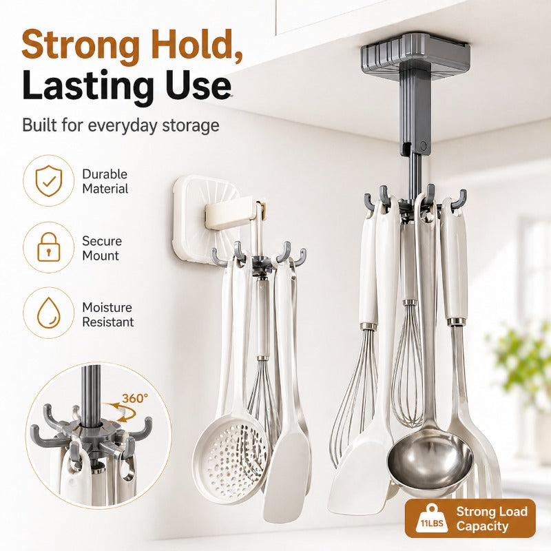 Self-Adhesive 360° Rotating Hook Rack (6 Hooks)