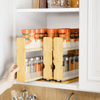Vertical Space-Saving Bamboo Spice Rack Organizer (3 Sliding Shelves)