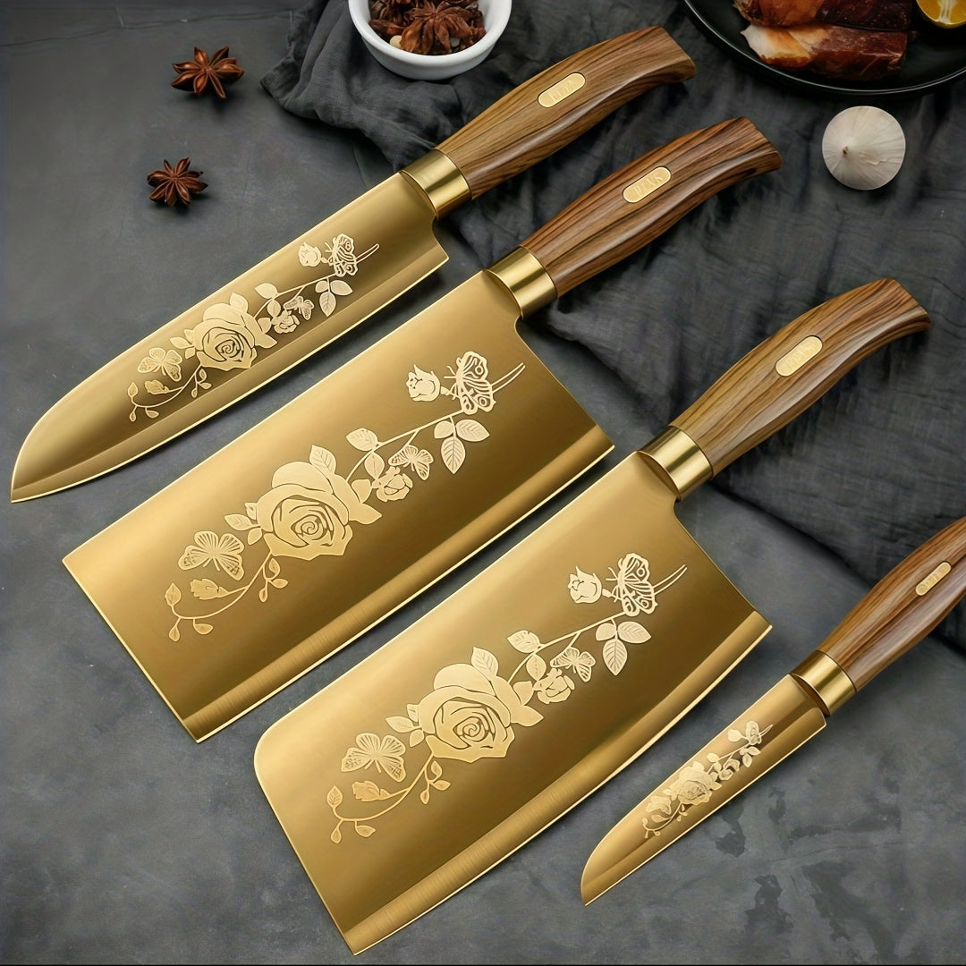 Titanium-Coated Alloy Steel Knife Set (7-Piece, Block & Sharpener)
