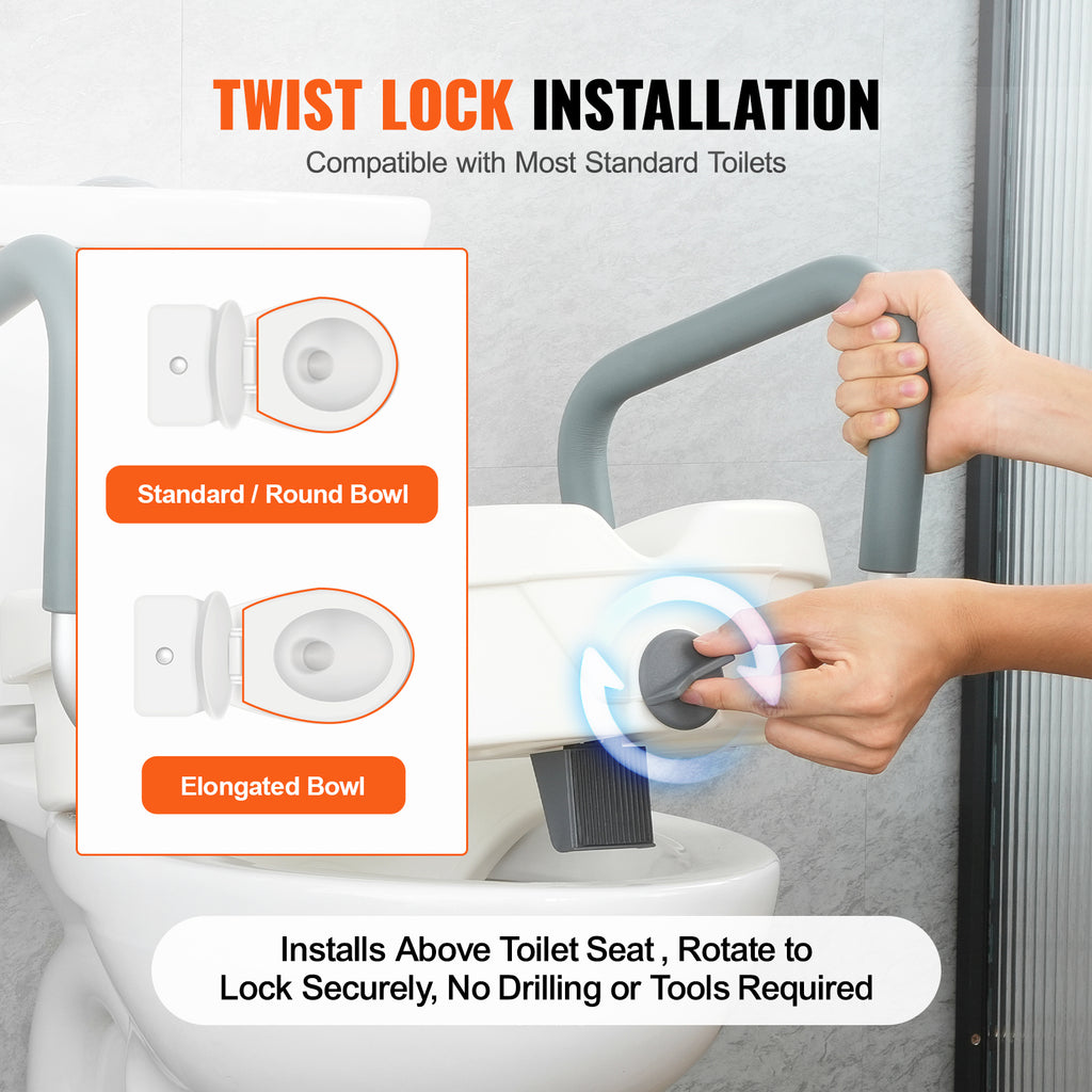 Adjustable Width & Twist-Lock Raised Toilet Seat (350 lb Capacity)