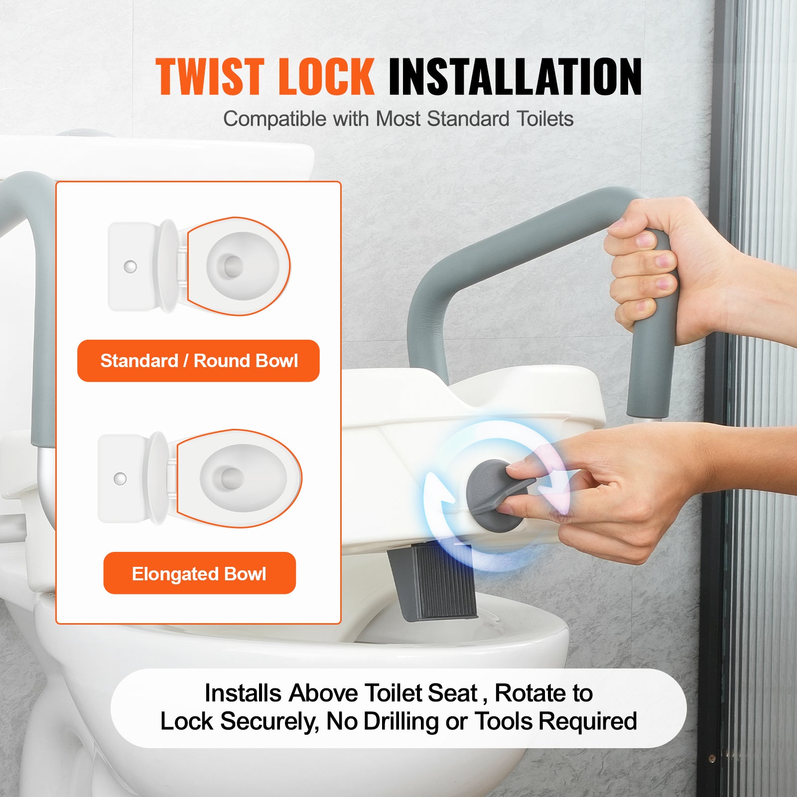 Adjustable Width & Twist-Lock Raised Toilet Seat (350 lb Capacity)