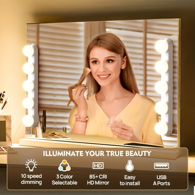 Adjustable Brightness & Color Modes LED Vanity Mirror Lights (USB Powered)