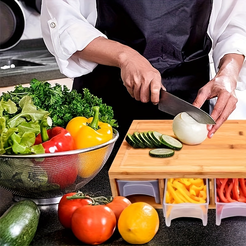 Bamboo Cutting Board With Container & Removable Grater