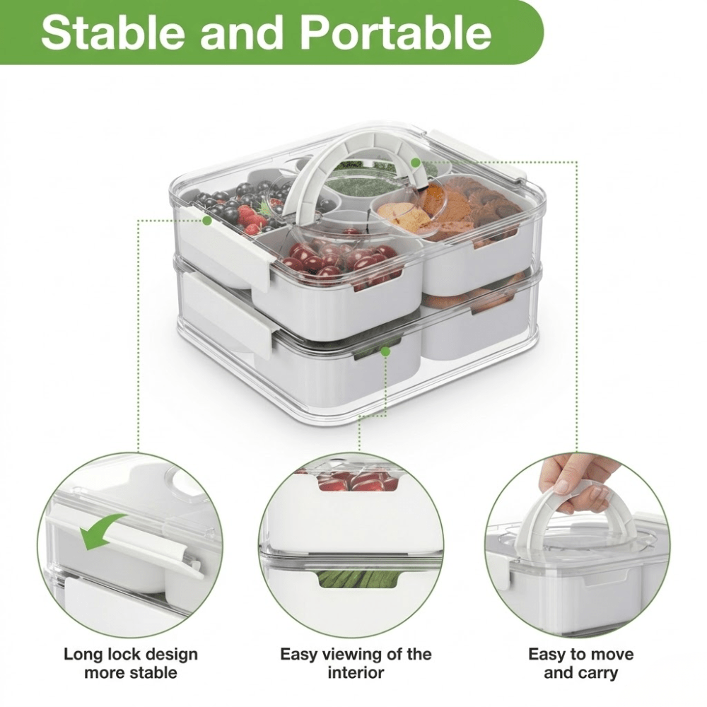 Stackable 2-Tier 8-Compartment Fridge Container (Foldable Handle)